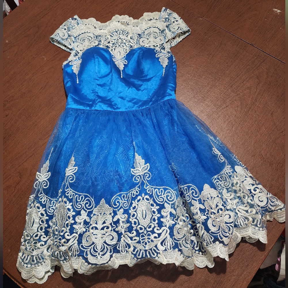 Chi Chi London Royal Blue and Cream Lace Kids Dress